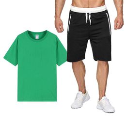 Men's Tracksuits 2023 Summer Streetwear Fashion 2 Piece Set For Men Short Sleeve Tops And Drawstring Pants Suits Mens Clothes Casual Solid