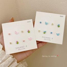 Stud Earrings Candy Color Sweet Tulip Flower Set For Women Girl Colorful Mini Butterfly Bowknot Metal Geometric Jewelry