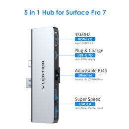 Power Cable Plug Surface Pro7 USB 3 0 HUB Multi to USB3 0 Port Compatible RJ45 PD Charger Splitter Adapter for Microsofe Pro 7 230712