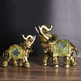 Decorative Objects Figurines Elephant Statue Lucky Feng Shui Green Elephant Sculpture Wealth Figurine for Home Office Decoration Gift 230712