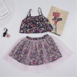 Clothing Sets 2023 Fashion Baby Girls Clothes Sleeveless Flower Tank Tops Mesh A Line Skirts 2pcs Set Summer Casual Outfits