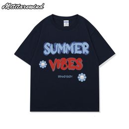 Men's T-Shirts Summer Vibes Print Short Sleeve T-shirts For Men Design Fashion Letter Tees Loose Oversize Tops High Street Trendy 4 Color Youth 230712