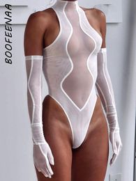 Sets Boofeenaa Sheer Mesh Bodysuit with Gloves Sexy Tops Clubwear See Through Rave Outfits for Women Festival Clothing C87da16