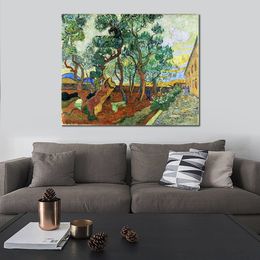 Handmade Canvas Art Vincent Van Gogh Painting The Garden of St. Pauls Hospital Village Landscape Artwork Bathroom Decor