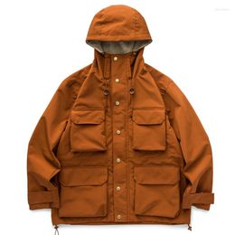 Men's Jackets Japanese Style Outdoor Series Windproof Multi Pocket Hooded Jacket And Women's Retro Thick High Quality Coat