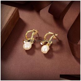 Stud Fashion Designer Brand Earring For Woman Letter Vivian Diamond Pearl Gold Hoop Earing Westwood Women Trend Earrings Drop Delive Dhvig