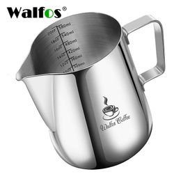 Coffee Pots WALFOS Style Espresso Coffee Milk Mugs Cup Pots Jug Handle Craft Coffee Garland Cup Latte Jug Thickened Stainless Steel 230712