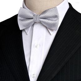 Bow Ties Solid Checked White Grey Grey Silver Pre-tied Tuxedo Tie Mens Marriage Adjustable Silk Brand Casual Party