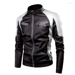 Men's Jackets 2023 Autumn Casual Motorcycle Colour Matching Leather Jacket Stand Collar Retro Warm PU
