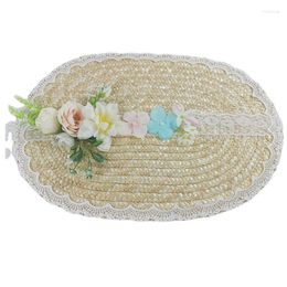 Wide Brim Hats Handmade SunHat Lace Decorated Pastoral Style Tea Party For Girls Women Court Miss Flat Hat With Ribbon