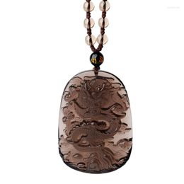 Pendant Necklaces Lucky Girl Natural Clear Obsidian Carved Dragon Men Amulet Necklace Fashion Hand Jewelry