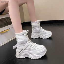 Fashion Women Chunky Platform Motorcycle Boots White Lace Up Thick Bottom Shoes Woman Autumn Winter Ankle Botas De Mujer 2022 L230704