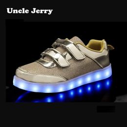 Boots UncleJerry Led Shoes for kids Children Glowing Sneakers Luminous Tennis Shoes for boys girls USB Charging LED light Fashion shoe 230712