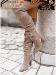 Boots Women Boots Winter 2022 Designer Luxury Faux Suede High Heels Plus Size Women Shoes Elegant Pointed Lady Kover The Knee Boots T230713