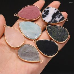 Pendant Necklaces Water Drop Shape Natural Stone Pink Aventurine Amazonite For Jewelry Making DIY Necklace Women Gift 26x40mm