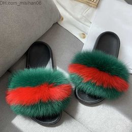 Slippers Real Fox Fur Slider Women's Home Fur Plush Slider Comfortable Fur Summer Apartment Sweet Women's Shoes Women's Fur Indoor Flip Z230713