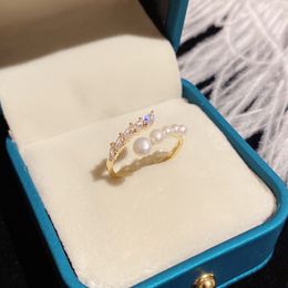 2023 Korean New Exquisite Geometric Pearl Ring Fashion Elegant Simple Open Ring Women's Jewelry