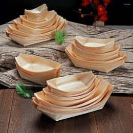Plates 50pcs/pack Sushi Shushi Wood Boat Natural Bamboo Disposable Kayak Salad Dessert Pine Cake Snack Bowl Mat Plate Tray