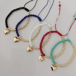 Strand Vlen Boho Multi-color Crystal Heart Charm Bracelet For Women Gold Plated Beads Bracelets Adjustable Stackable Jewelry