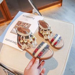 Girls' Sandals Summer New Fashion Joker Princess Shoes Children's Fringed Soft-soled Shoes in National Style