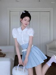 Work Dresses Sweet Summer Two Pieces Sets Women 2023 White Shirt Plaid Pleated Mini Skirt Suits Korean Style Students JK 2 Piece