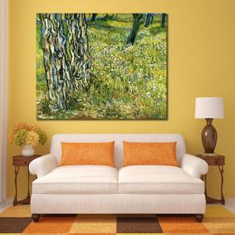 Handmade Canvas Art Vincent Van Gogh Painting Tree Trunks in The Grass 1890 Village Landscape Artwork Bathroom Decor