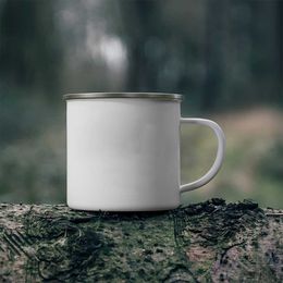 Mugs Retro White Enamel Coffee Cup Outdoor Camping Bonfire Drinking Mugs Creative Convenient Travel Cups Featured Creative Gifts Mug R230713