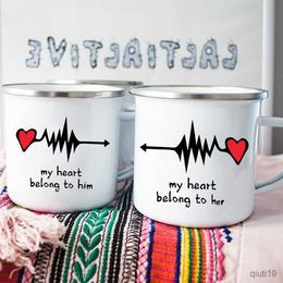 Mugs My Heart Belong To Him/her Casual Couples Enamel Water Mugs Bachelorette Party Wine Drink Juice Coffee Cups Valentine's Day Gift R230713