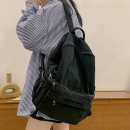 School Bags Simple Solid Colour Canvas Backpack For Women College Student Vintage Laptop Bag Kawaii Ladies Travel Backpack Fashion Schoolbag 230712