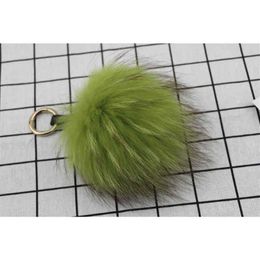 18CM Big Fluffy Bugs Keychains With Feather Real Fox Fur Ball Key Chain Bag Charm Monster Pompom Yellow2529