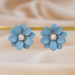 Stud Earrings Korean Candy Colour Flowers Pendant For Women Girls Lovely Zircon Earring Charm Daily Decoration Jewellery Gift