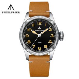 39MM Case VH31 Quartz Movement 10mm Crown Leather Strap Sapphire 316 Stainless Case C3 Luminous STEELFLIER SF741 Men Dive Watch