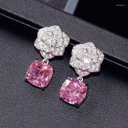 Dangle Earrings Fashion Exquisite Zircon Camellias Stud Women's Shiny Rhinestone Pink Crystal Flowers Earring Jewelry For Women 2023