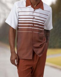Mens Tracksuits mens shortsleeved shirtsuit pants twopiece street outdoor casual printing Vneck singlebreasted shirt walking suit 4XL 230712