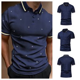 Men's Polos Summer Men's POLO T-shirt Stripe Contrast Half Open Neck T-shirts Casual Print Breathable Short Sleeve Graphic Tees 230712