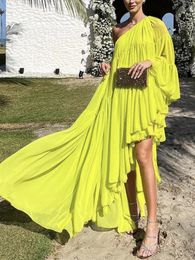 Urban Sexy Dresses Yeezzi Stylish Selection Irregularity Loose Pleated Party Dress Summer Solid Colour One Shoulder Vacation Maxi For Women 230713