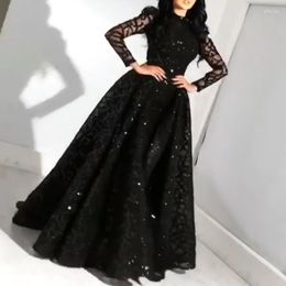 Casual Dresses 2023 Design Ladies Lace Evening Gown Black Sequin Ball Elegant Long-sleeved Dress Wedding Bridesmaid Guest