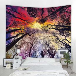 Tapestries Forest sky moon home decoration art tapestry psychedelic scene bohemian wall hanging mandala bedroom wall decoration R230713