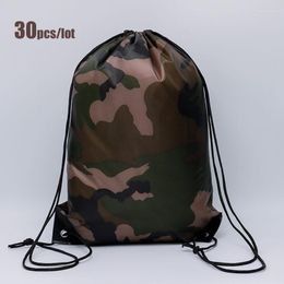 Storage Bags 30Pcs/lot Multi-function Camouflage Travel Bag Solid Kids Clothes School Drawstring Sport Backpacks Swim