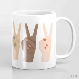 Mugs Peace Hands Coffee Mug 350ml Simple Cermic Milk Cup Office water Cup R230713