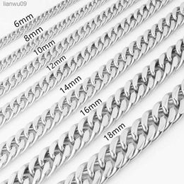 Granny Chic 681012141618mm 740inch Boys Men's Curb Cuban Link Chain Necklace Silver Colour 316L Stainless Steel Jewellery L230704