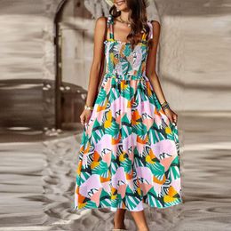 Casual Dresses Boho Slip Sleeveless Backless Maxi Dress Women 2023 Summer Loose Ruffle Flowy Floral Long Ladies Beach Party Sundress