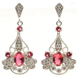 Stud Earrings 35x17mm Highly Recommend Pink Raspberry Rhodolite Garnet London Blue Topaz White CZ Gift For Girls Silver