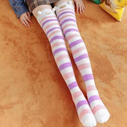 Women Socks Candy Coral Fleece Long Womens Thigh High Over The Knee Breathable Cartoon Cute To Keep Warm Home Floor