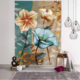 Tapestries 3D Plant Flower Tapestry Wall Hanging Bohemian Oil Painting Mattress Hippy Printing Polyester Home Wall Decor R230713