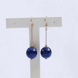 Dangle Earrings Nice Elegant Big 12mm Lapis Lazuli 14K Gold Filled Fashion Diy Christmas Beautiful Freshwater Jewellery VALENTINE'S DAY