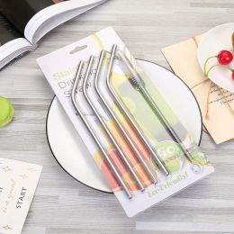 Metal Reusable 304 Stainless Steel Straws Straight Bent Drinking Straw Case Cleaning Brush Set Food Grade Metal Party Bar Supplies8720382