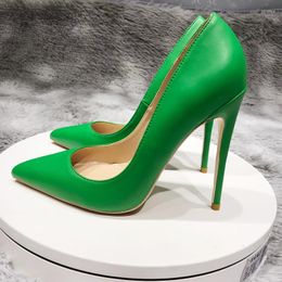 Dress Shoes Solid Green Women Pointy Toe High Heels 8/10/12cm Fashion Slip On Stilettos Ladies Formal Customize Pumps