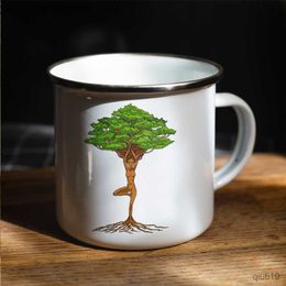 Mugs Zen Yoga Tree Of Life Camping Enamel Mug - Spiritual Forest Campfire Mug - Nature Camping Coffee Cup Travel Mug - Camper Gift R230713