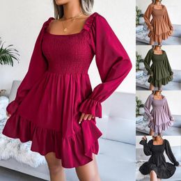 Casual Dresses Spring/Summer 2023 Square Neck Flared Long Sleeve Ruffle Swing Dress Explosive Women's Wedding Vintage Maxi